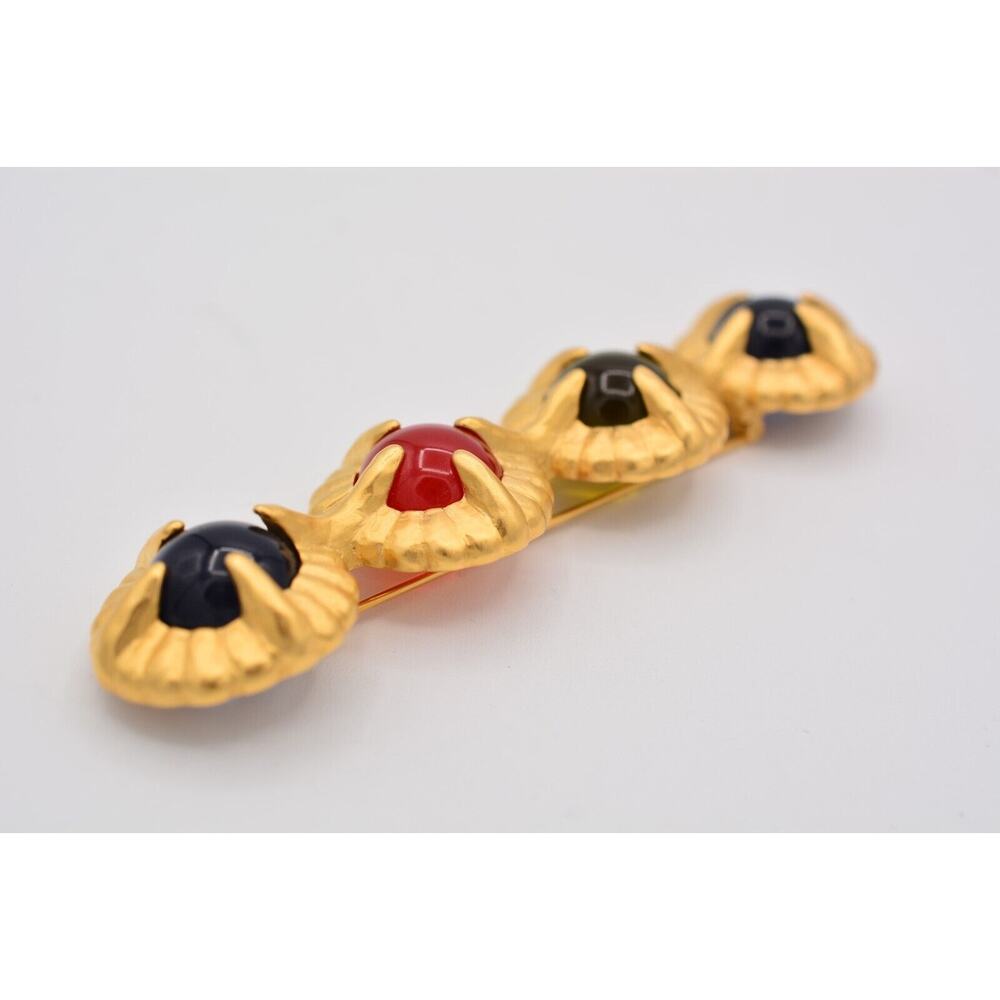 Givenchy Vintage Cabochon Pin Brooch Multi-Color Brushed Gold NOS Signed BinAT - Picture 7 of 12